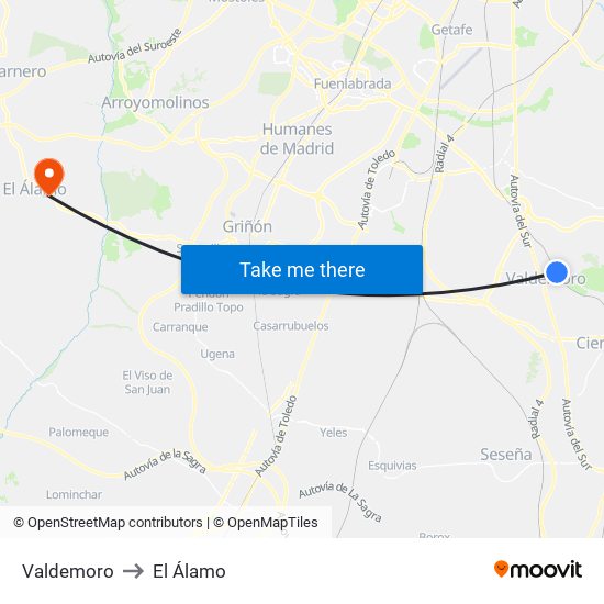 Valdemoro to El Álamo map