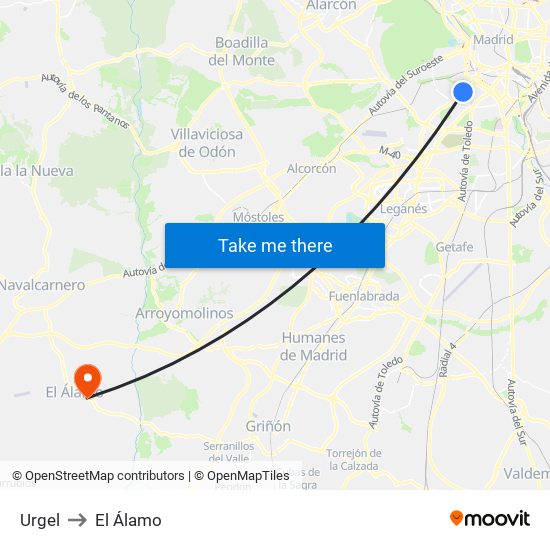 Urgel to El Álamo map