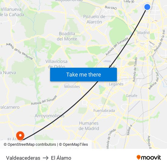 Valdeacederas to El Álamo map