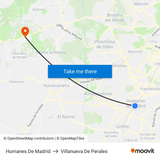 Humanes De Madrid to Villanueva De Perales map