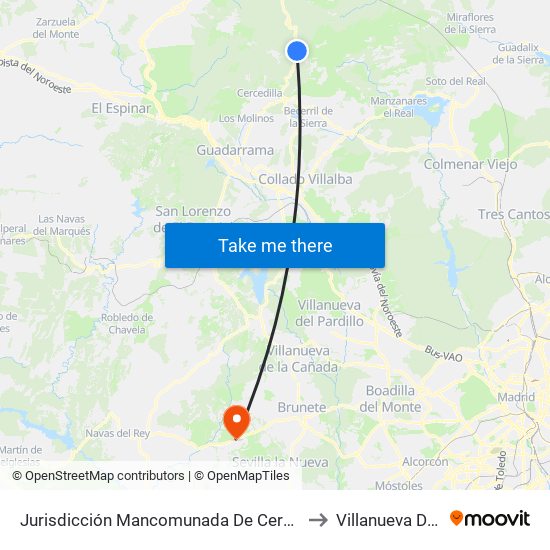 Jurisdicción Mancomunada De Cerdedilla Y Navacerrada to Villanueva De Perales map