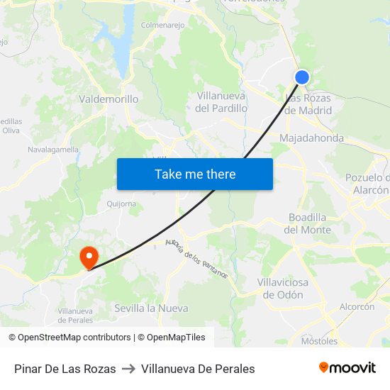 Pinar De Las Rozas to Villanueva De Perales map
