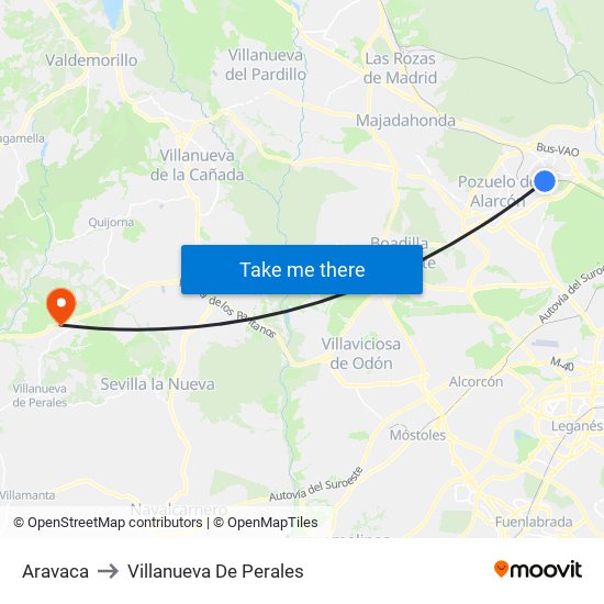 Aravaca to Villanueva De Perales map