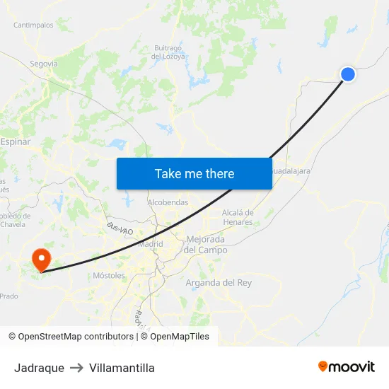 Jadraque to Villamantilla map