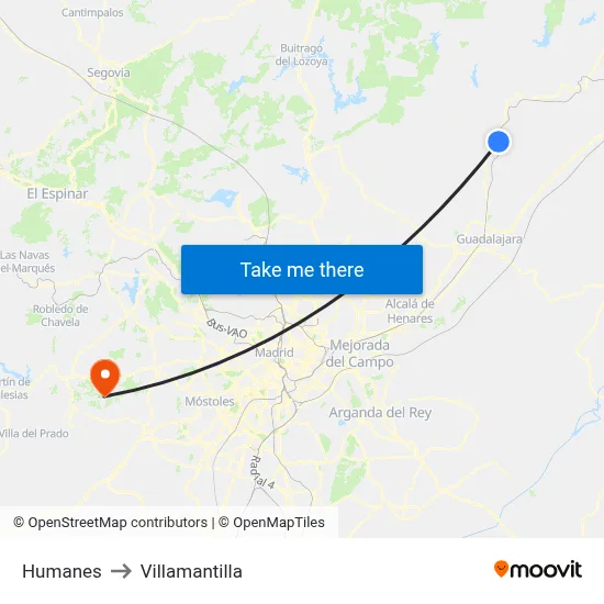 Humanes to Villamantilla map