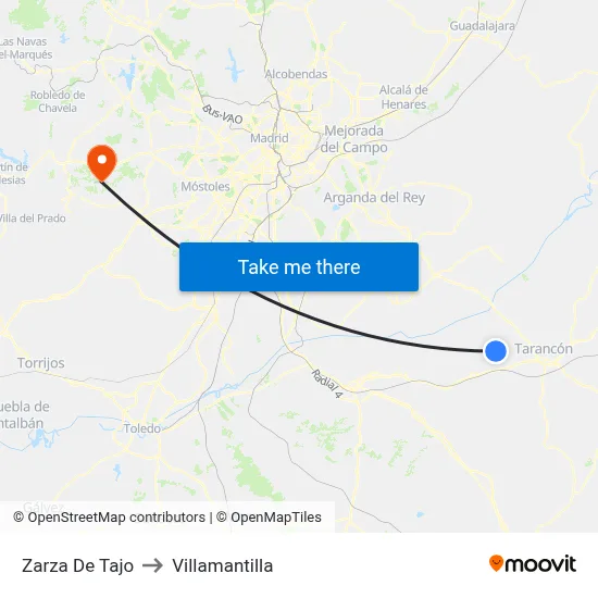 Zarza De Tajo to Villamantilla map