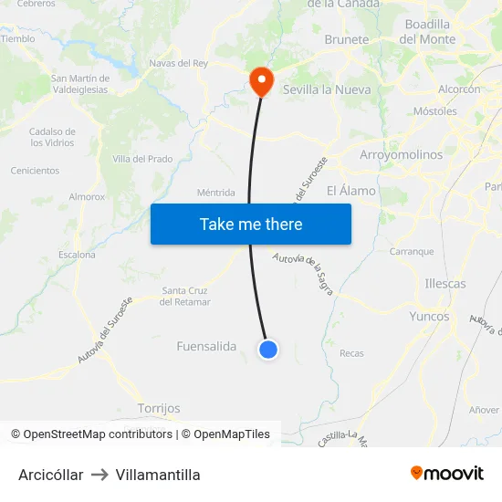 Arcicóllar to Villamantilla map