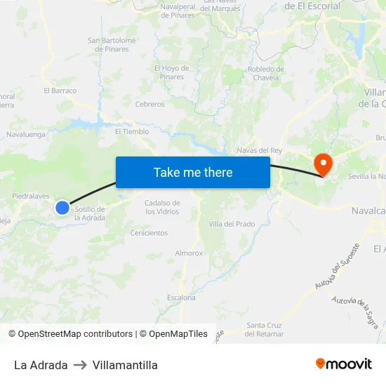 La Adrada to Villamantilla map