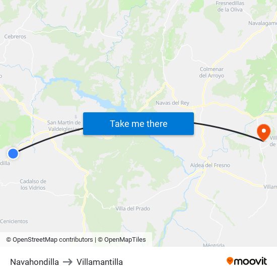 Navahondilla to Villamantilla map