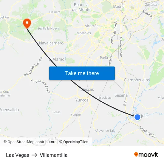 Las Vegas to Villamantilla map