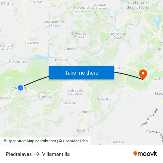 Piedralaves to Villamantilla map