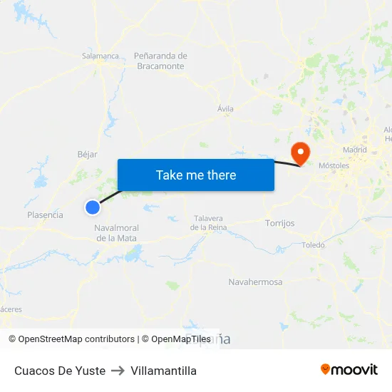 Cuacos De Yuste to Villamantilla map