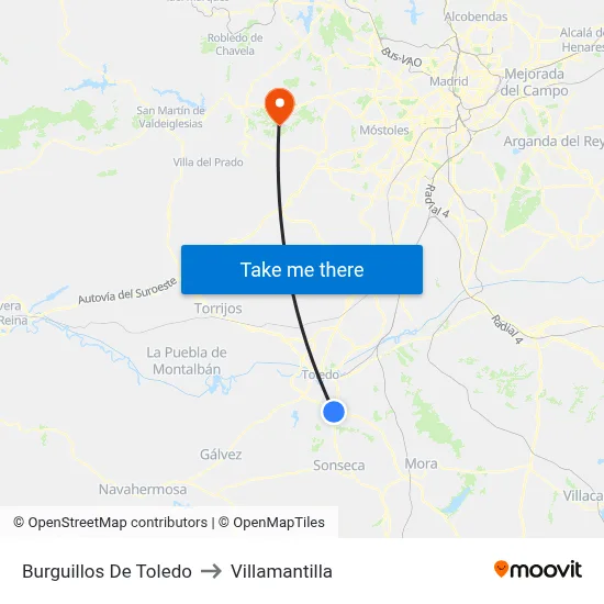 Burguillos De Toledo to Villamantilla map