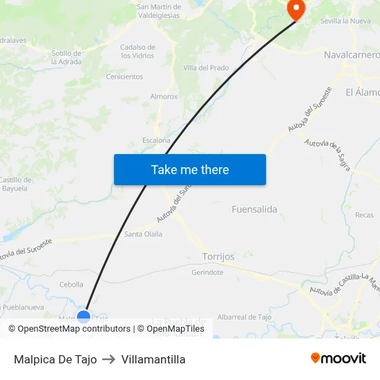 Malpica De Tajo to Villamantilla map