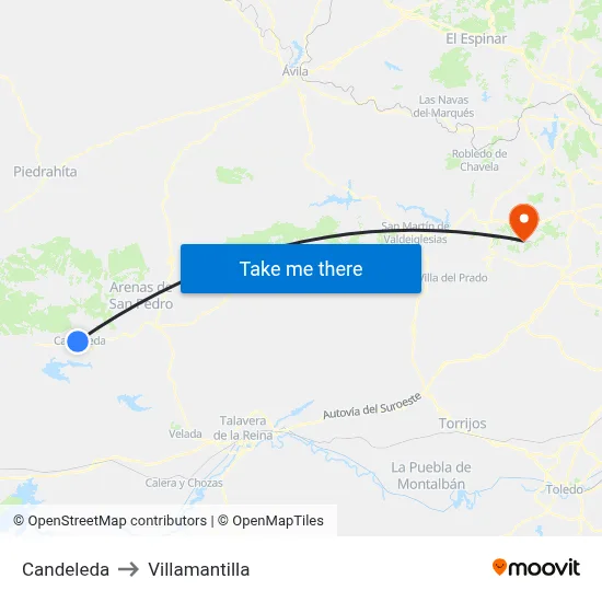 Candeleda to Villamantilla map