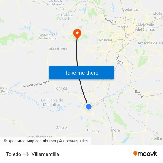 Toledo to Villamantilla map