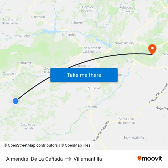 Almendral De La Cañada to Villamantilla map