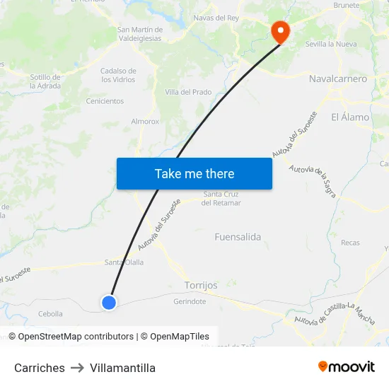 Carriches to Villamantilla map