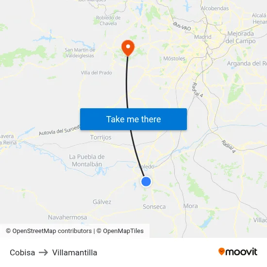 Cobisa to Villamantilla map
