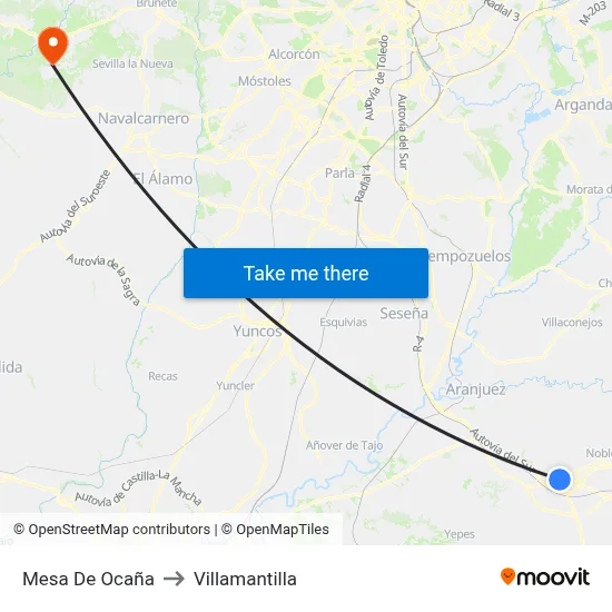 Mesa De Ocaña to Villamantilla map