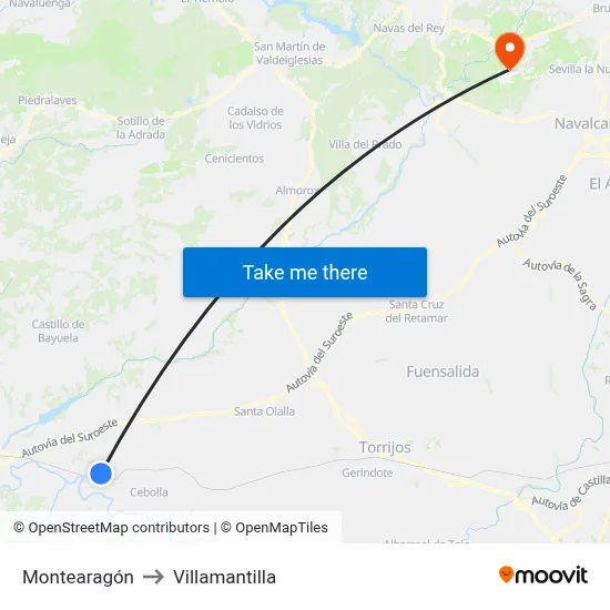 Montearagón to Villamantilla map
