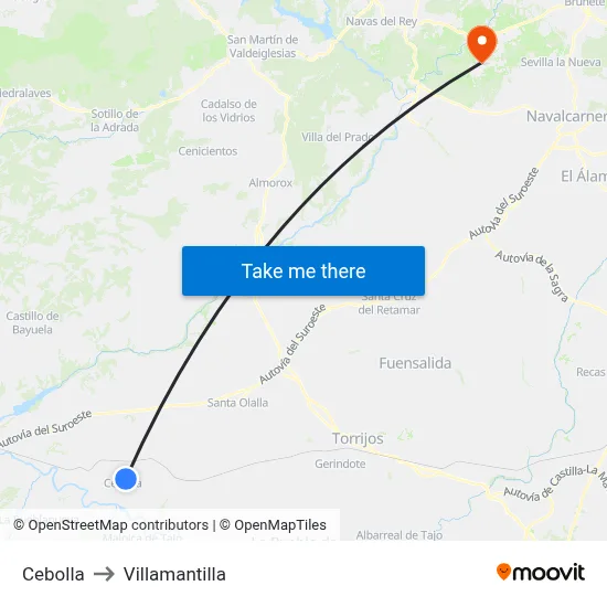Cebolla to Villamantilla map