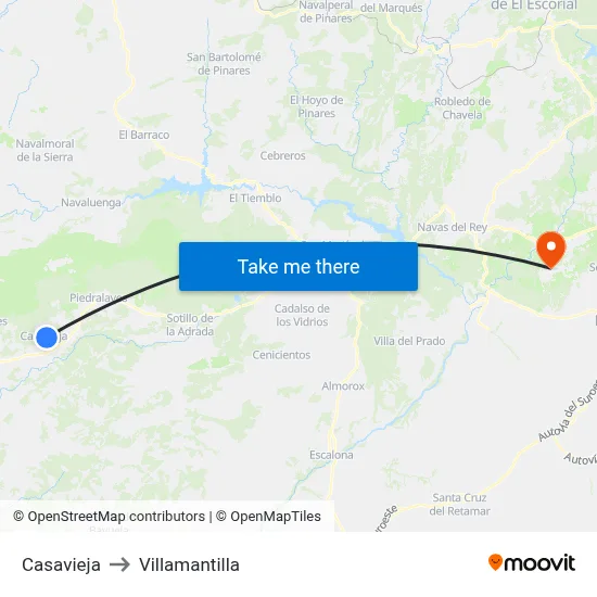 Casavieja to Villamantilla map