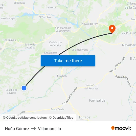 Nuño Gómez to Villamantilla map