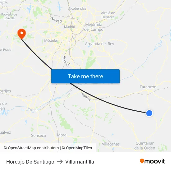 Horcajo De Santiago to Villamantilla map