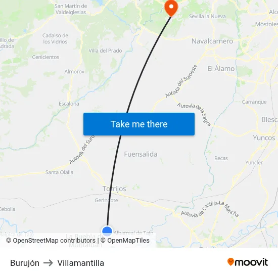 Burujón to Villamantilla map