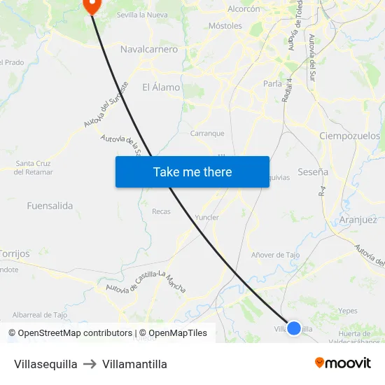 Villasequilla to Villamantilla map