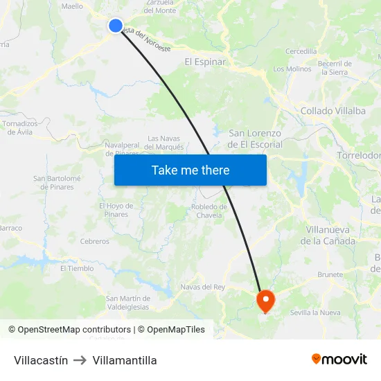 Villacastín to Villamantilla map