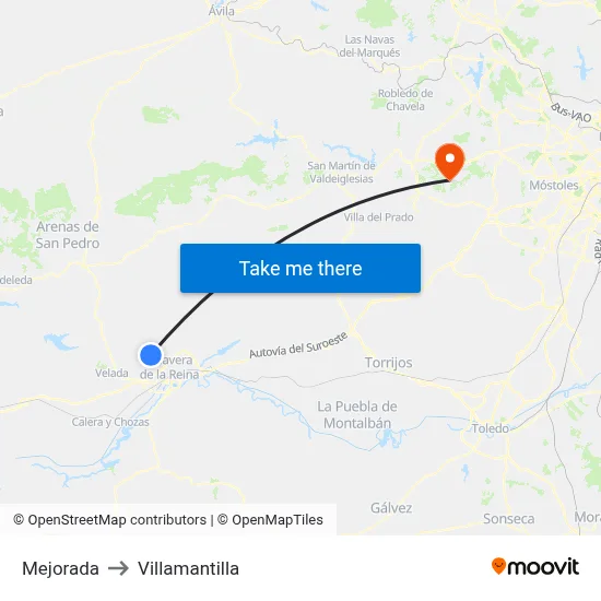 Mejorada to Villamantilla map