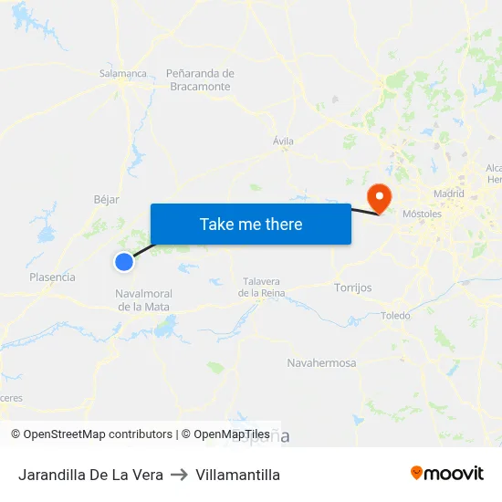 Jarandilla De La Vera to Villamantilla map