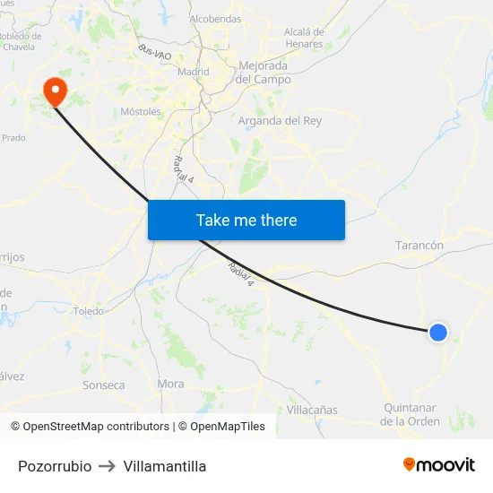 Pozorrubio to Villamantilla map