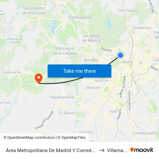 Área Metropolitana De Madrid Y Corredor Del Henares to Villamantilla map