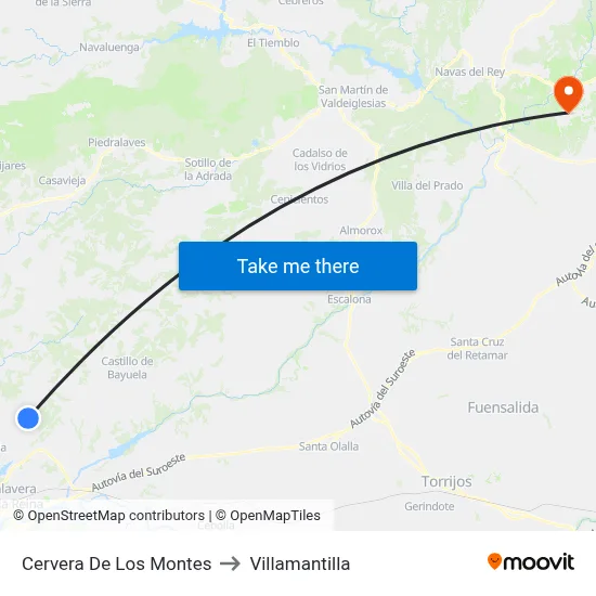 Cervera De Los Montes to Villamantilla map