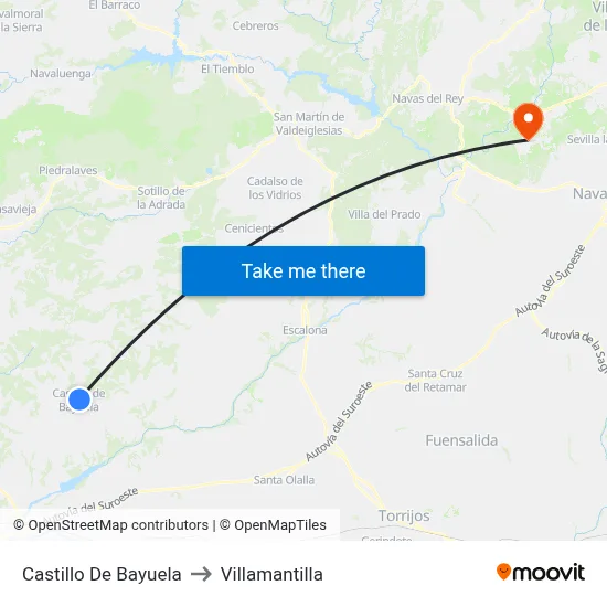 Castillo De Bayuela to Villamantilla map