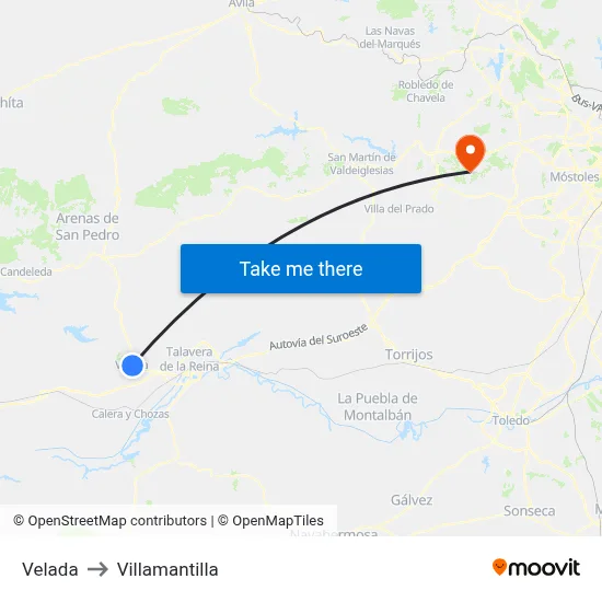 Velada to Villamantilla map