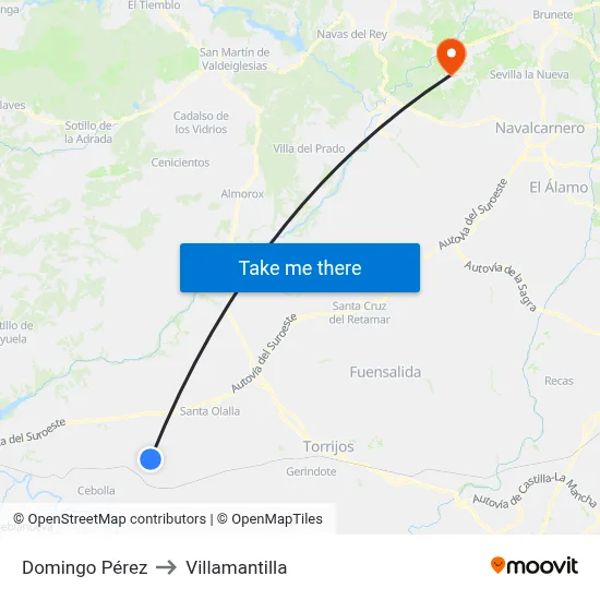 Domingo Pérez to Villamantilla map
