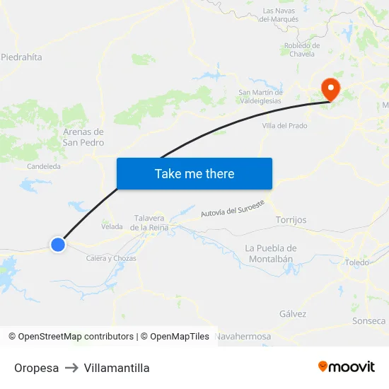 Oropesa to Villamantilla map