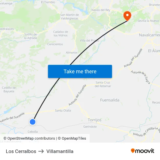 Los Cerralbos to Villamantilla map