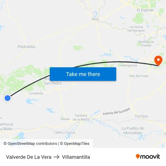 Valverde De La Vera to Villamantilla map