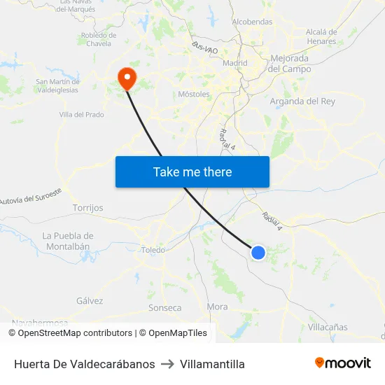 Huerta De Valdecarábanos to Villamantilla map