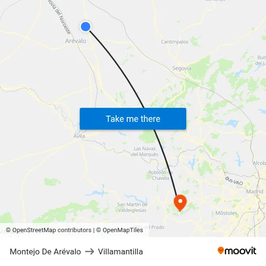 Montejo De Arévalo to Villamantilla map