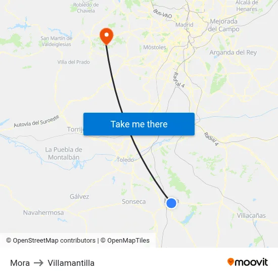 Mora to Villamantilla map