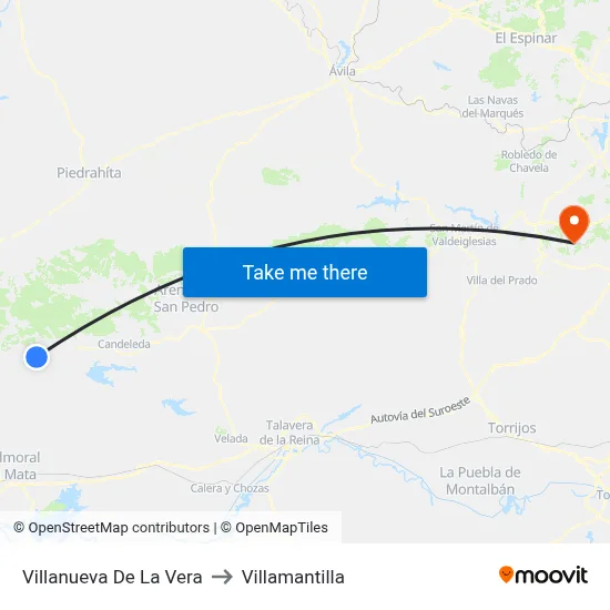 Villanueva De La Vera to Villamantilla map