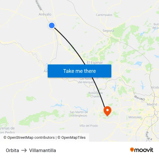 Orbita to Villamantilla map