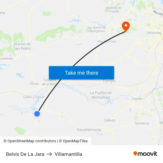 Belvís De La Jara to Villamantilla map