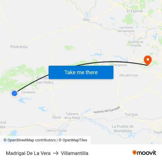 Madrigal De La Vera to Villamantilla map